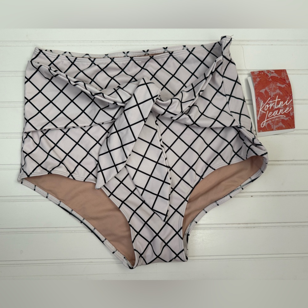 Kortni Jeane white & Black Windowpane High-Waist Bikini Bottom